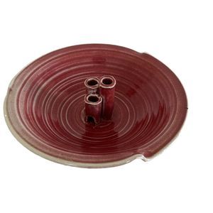 Studio Pottery Vase Flower Frog Artist Signed Noah Red Modern Farmhouse Rustic